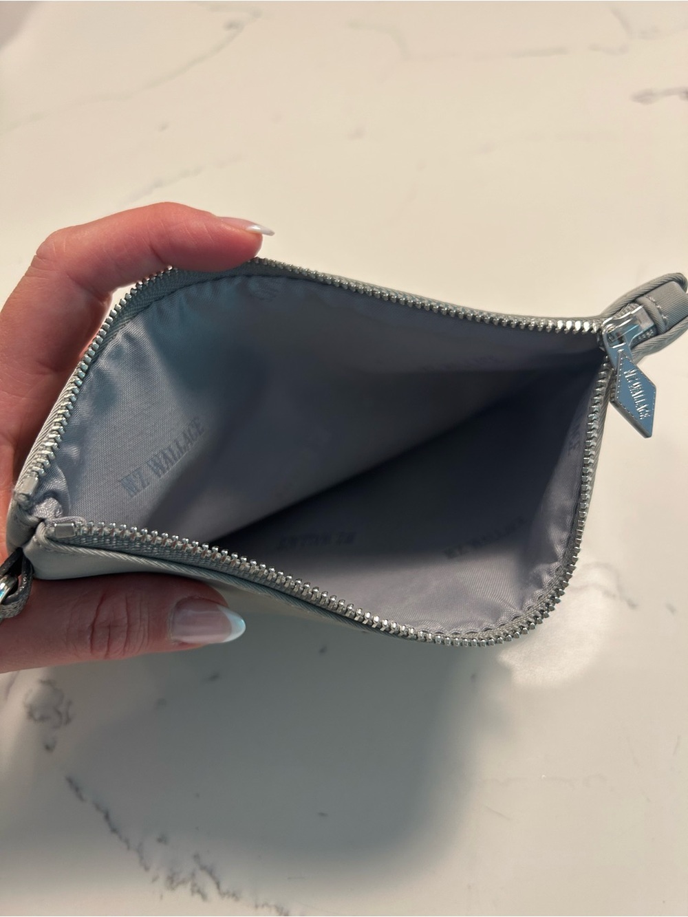 MZ Wallace Gray Nylon Pouch with Leather Logo 8” X 6” - Picture 7 of 9